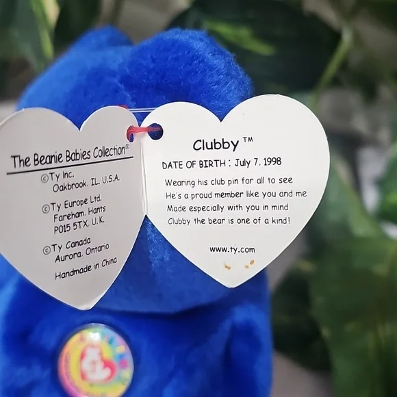 Ty Beanie Babies Original 1998 RARE Clubby Blue Teddy Bear Plush Toy NWOB
